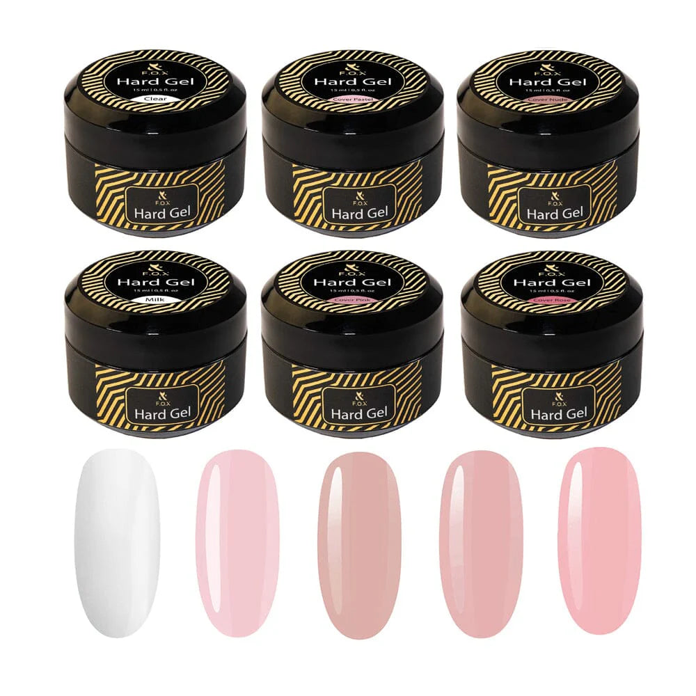 F.O.X Hard Gel колекція із 6 шт ( Clear, Pastel, Nude, Milk, Pink, Rose )